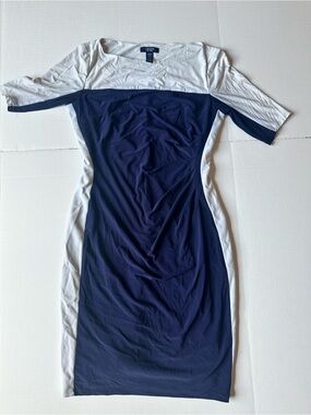 Chaps Women’s Body Con Dress Navy Blue & White Block Style Womens M